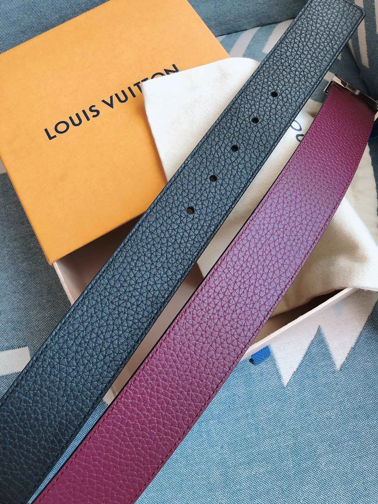 Louis Vuitton LV Initiales Belt Burgundy Pebbled Leather Belt 2