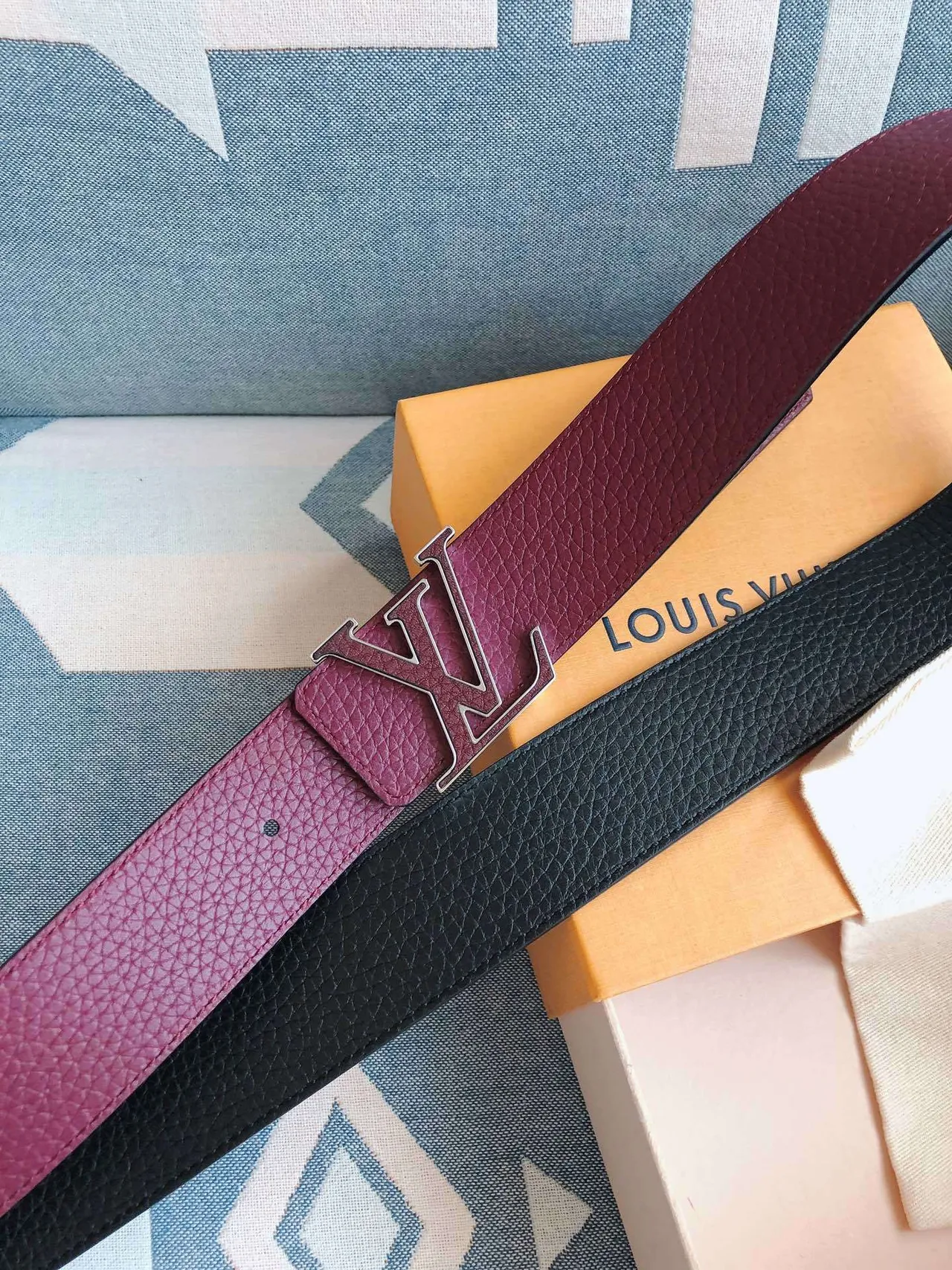 Louis Vuitton LV Initiales Belt Burgundy Pebbled Leather Belt 3