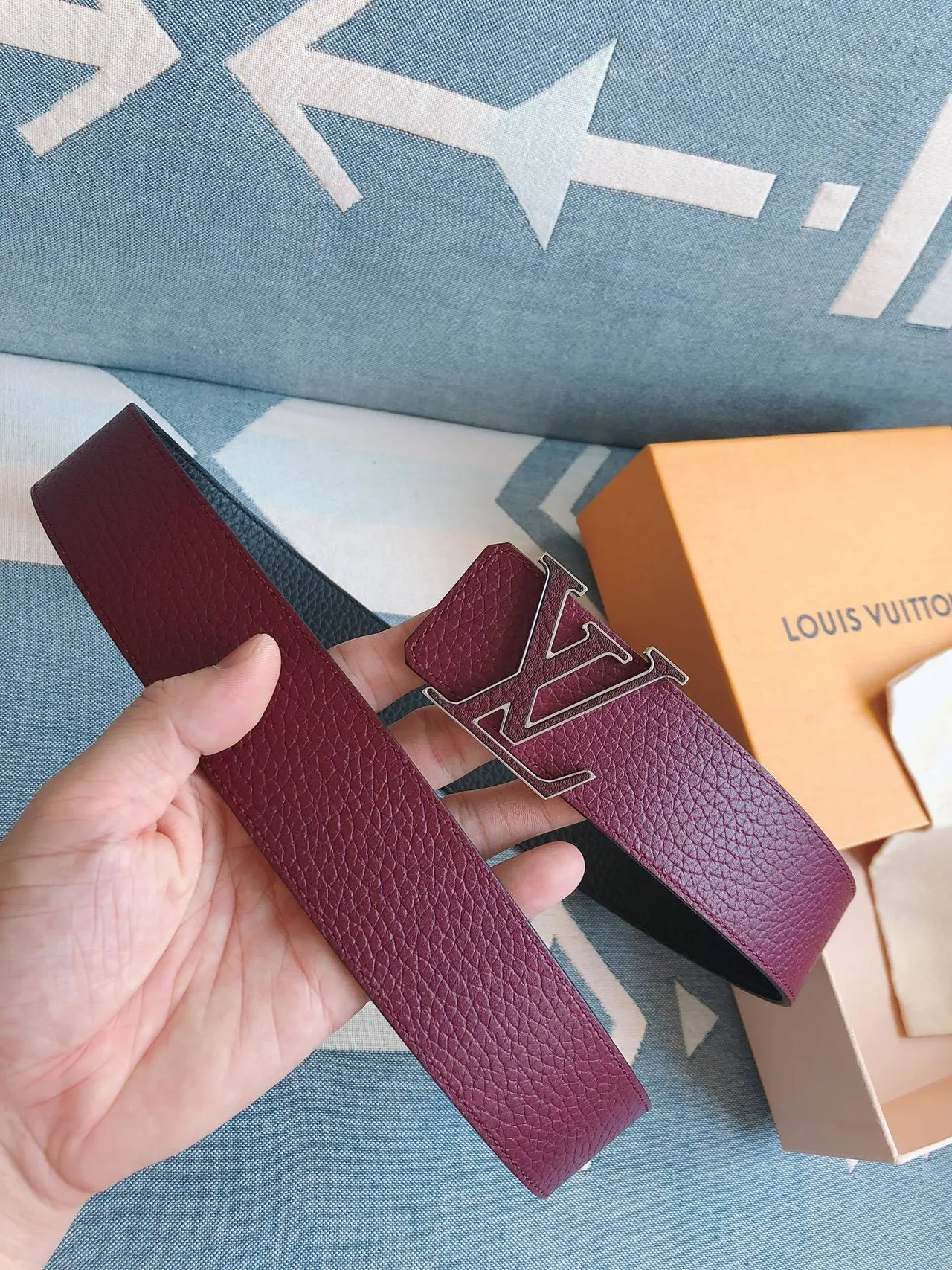 Louis Vuitton LV Initiales Belt Burgundy Pebbled Leather Belt 4