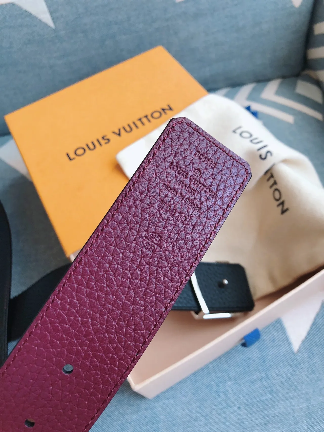Louis Vuitton LV Initiales Belt Burgundy Pebbled Leather Belt 6