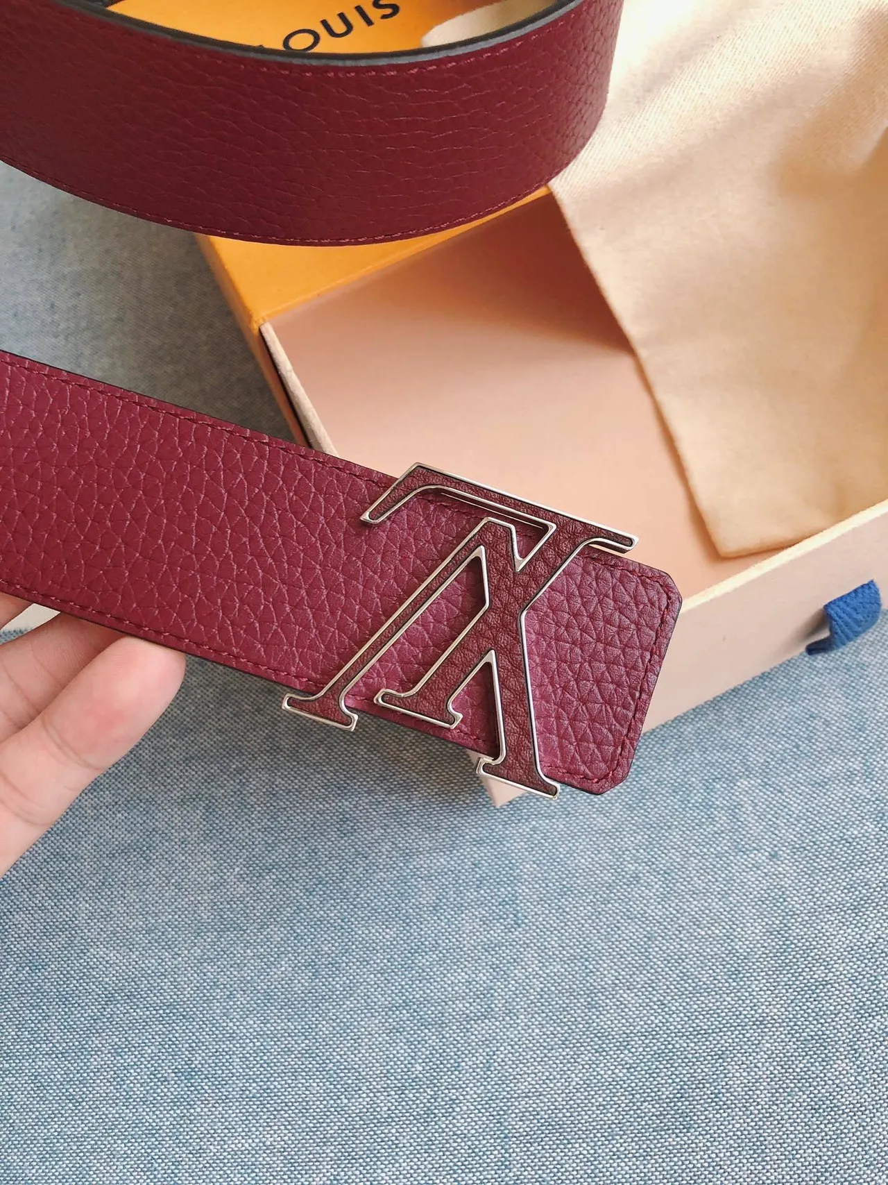 Louis Vuitton LV Initiales Belt Burgundy Pebbled Leather Belt 8