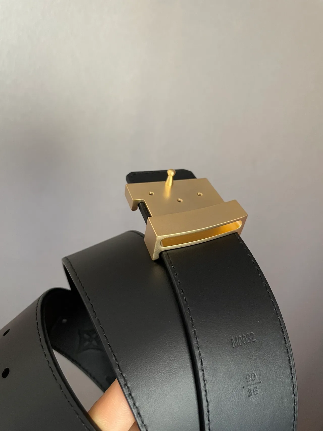 Louis Vuitton LV Initiales Black Gold Embossed Monogram Hardware Leather Belt 2