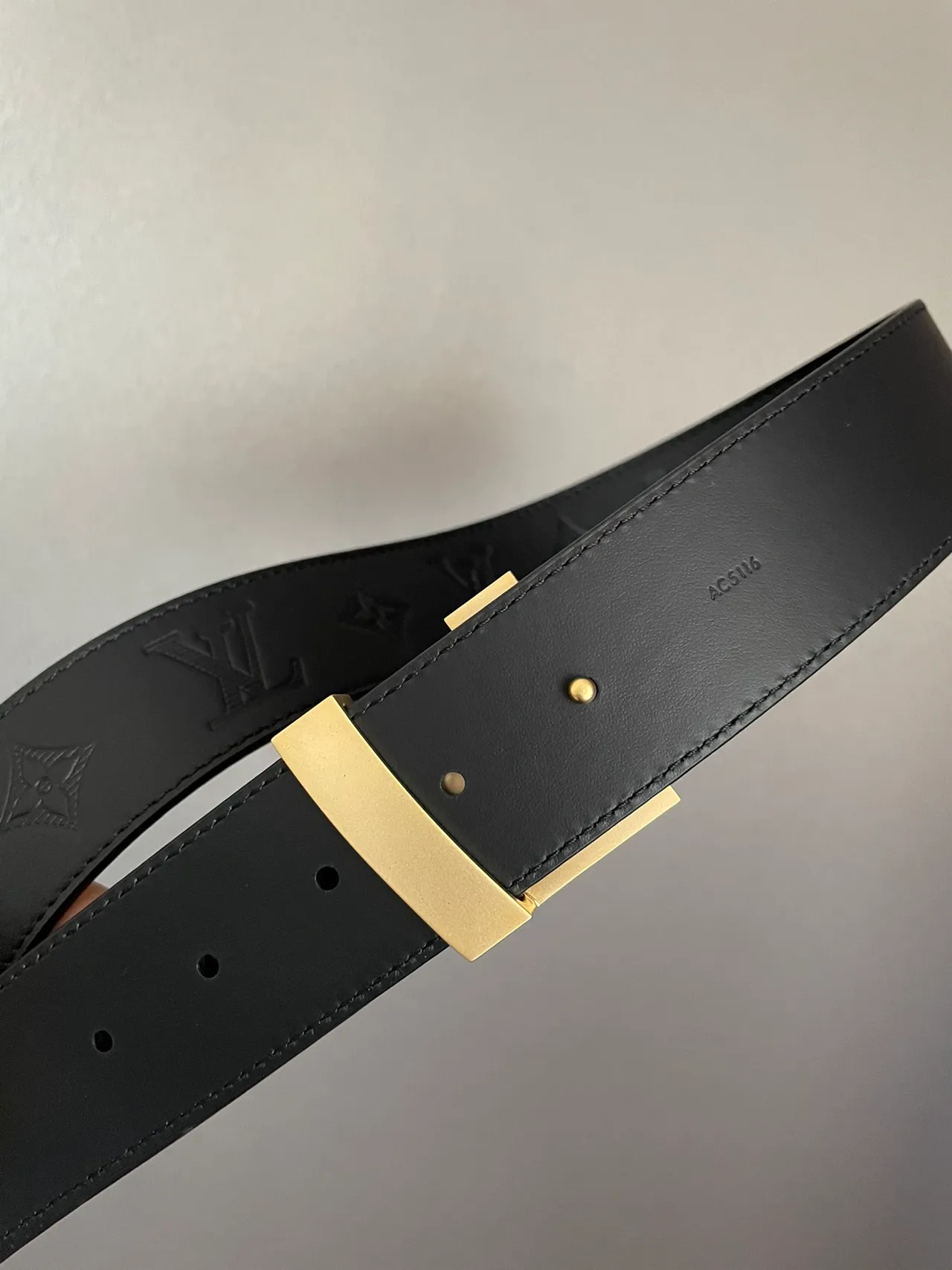 Louis Vuitton LV Initiales Black Gold Embossed Monogram Hardware Leather Belt 5