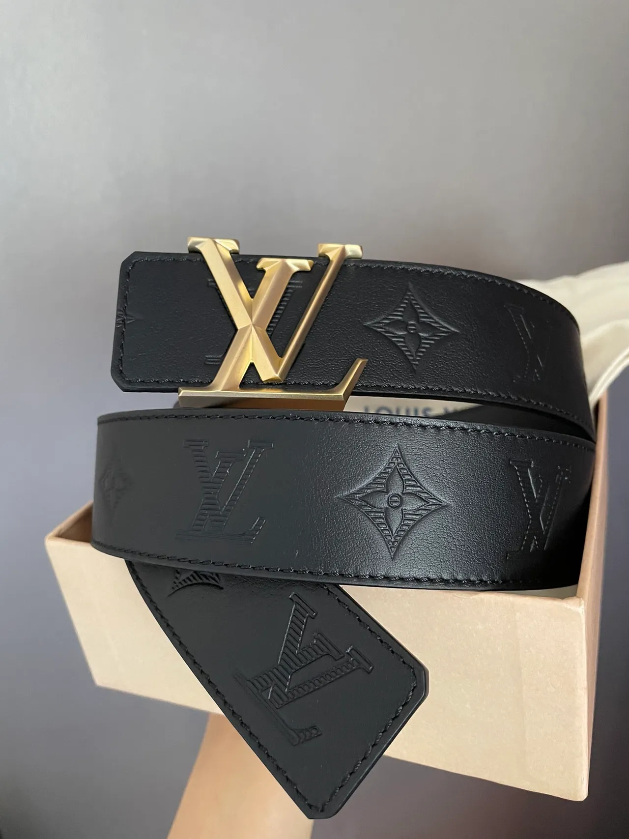 Louis Vuitton LV Initiales Black Gold Embossed Monogram Hardware Leather Belt 6