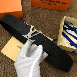 Louis Vuitton LV Initiales Crystal-Embellished Black Leather Belt