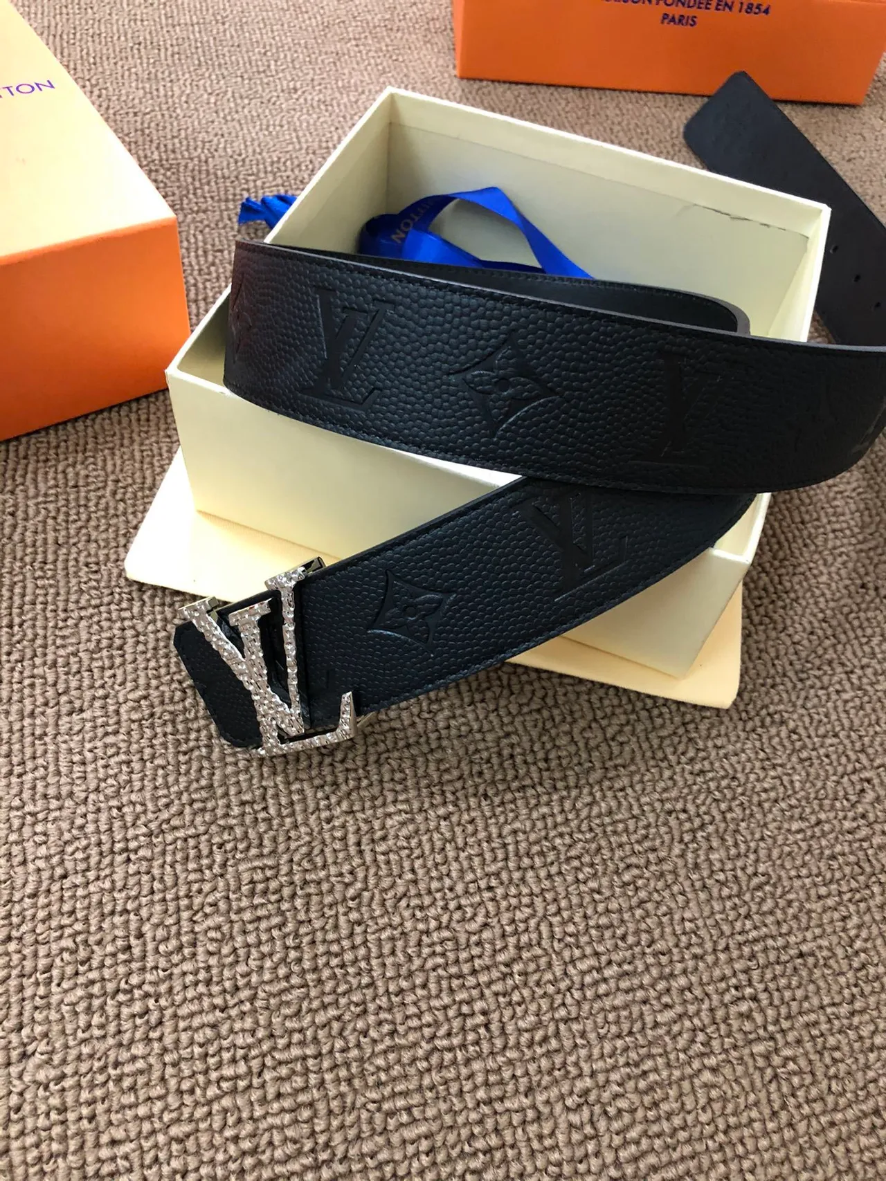 Louis Vuitton LV Initiales Crystal-Embellished Black Leather Belt 2