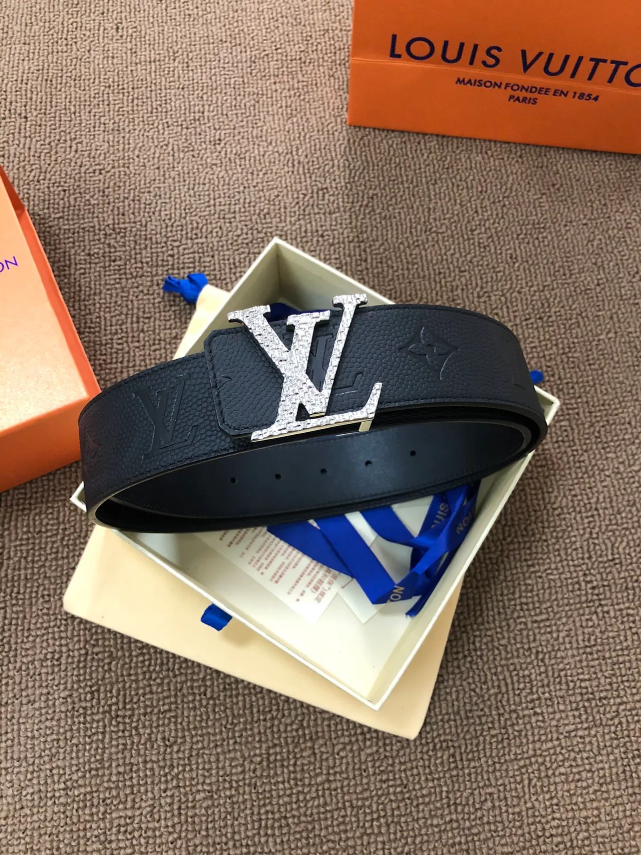 Louis Vuitton LV Initiales Crystal-Embellished Black Leather Belt 3