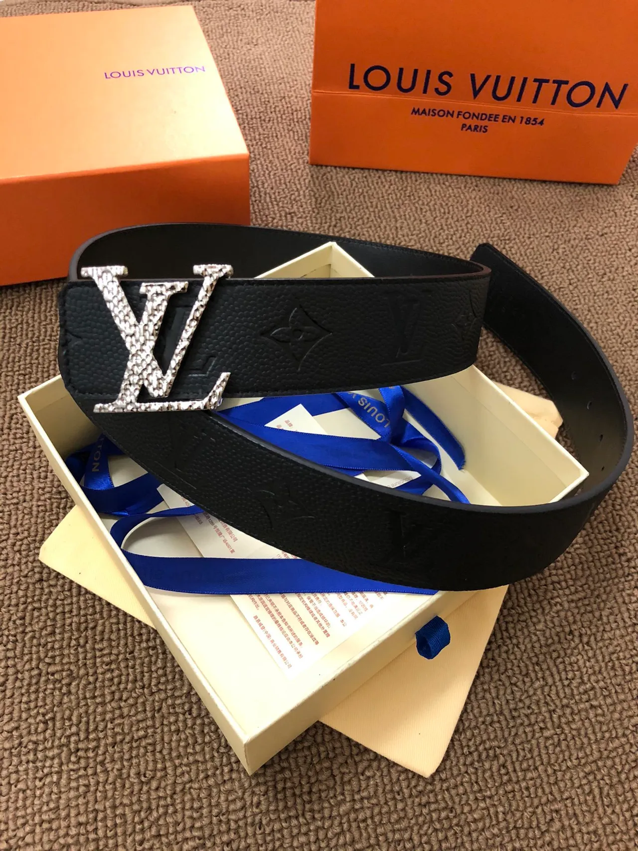 Louis Vuitton LV Initiales Crystal-Embellished Black Leather Belt 4