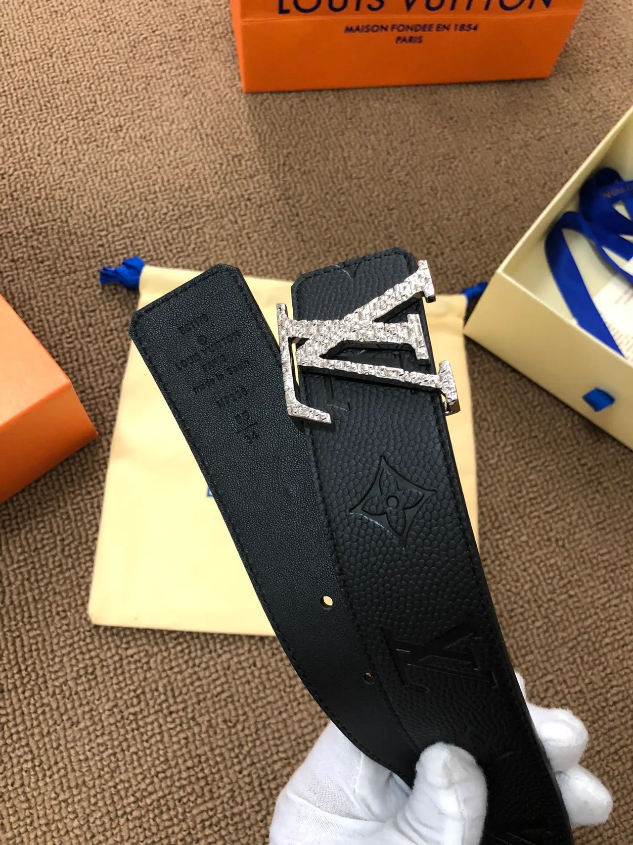 Louis Vuitton LV Initiales Crystal-Embellished Black Leather Belt 5