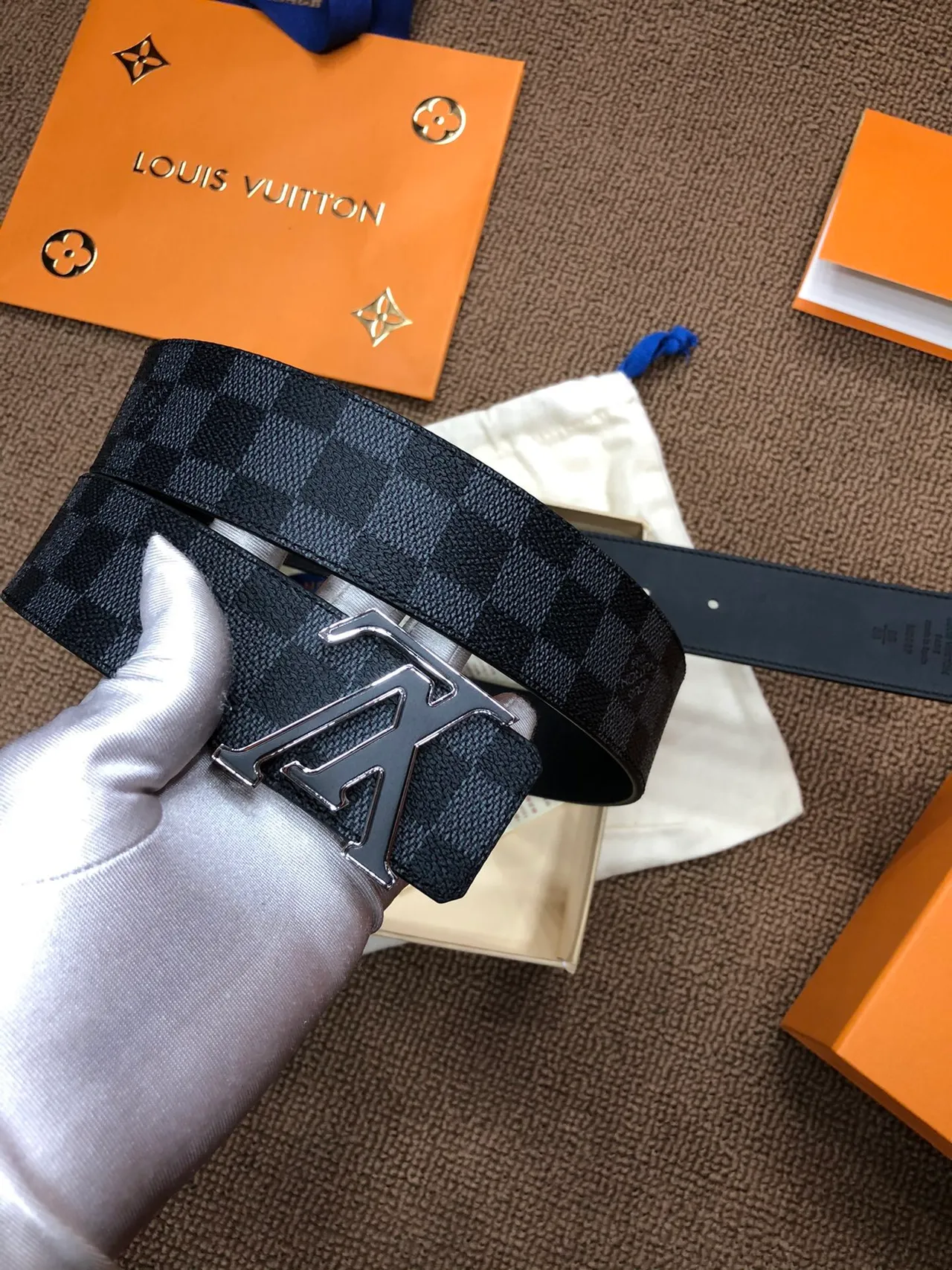 Louis Vuitton LV Initiales Damier Graphite Leather Belt 3