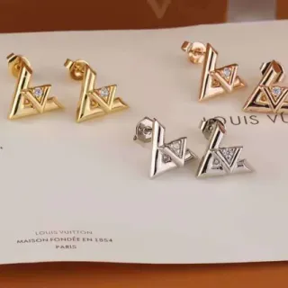 Louis Vuitton LV Initiales Gold Silver Geometric Monogram Pavé-Set Stone Earrings