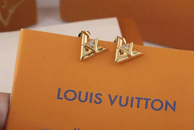 Louis Vuitton LV Initiales Gold Silver Geometric Monogram Pavé-Set Stone Earrings 4