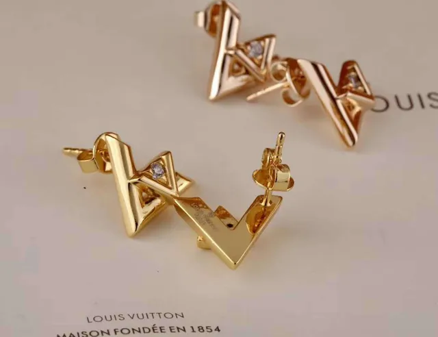Louis Vuitton LV Initiales Gold Silver Geometric Monogram Pavé-Set Stone Earrings 5