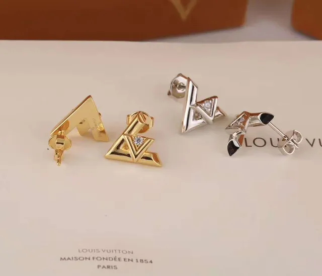 Louis Vuitton LV Initiales Gold Silver Geometric Monogram Pavé-Set Stone Earrings 6