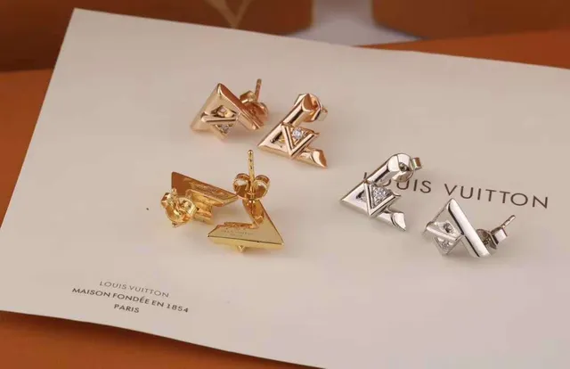 Louis Vuitton LV Initiales Gold Silver Geometric Monogram Pavé-Set Stone Earrings 8