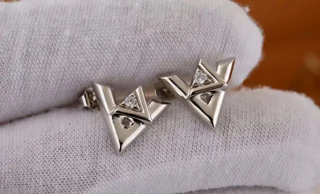 Louis Vuitton LV Initiales Gold Silver Geometric Monogram Pavé-Set Stone Earrings 9