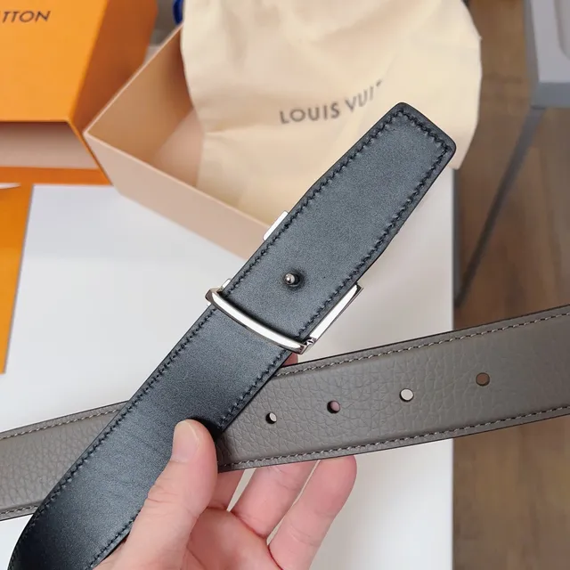 Louis Vuitton LV Initiales Gray and Black Leather Belt 2