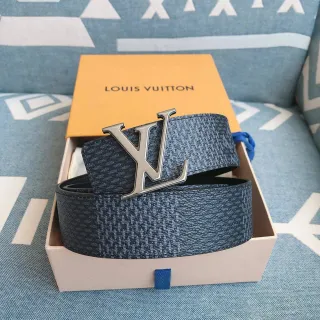 Louis Vuitton LV Initiales Textured Blue Leather Belt