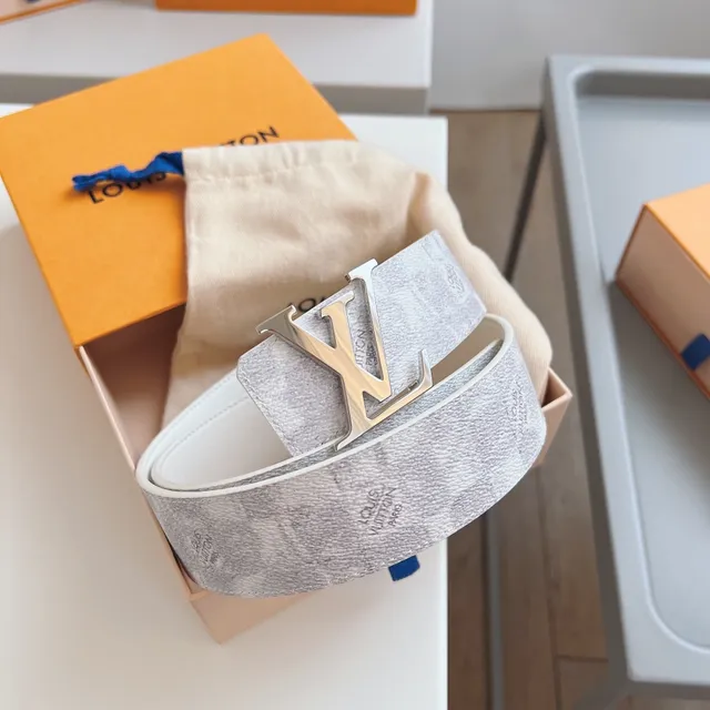 Louis Vuitton LV Initiales White and Monogram Leather Belt 2