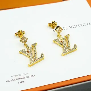Louis Vuitton LV Monogram Pavé Crystal Gold-Tone Dangling Earrings