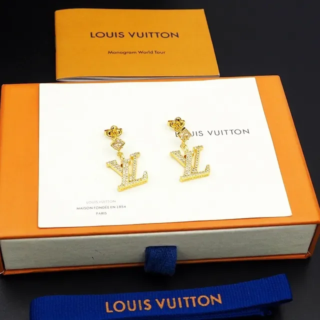 Louis Vuitton LV Monogram Pavé Crystal Gold-Tone Dangling Earrings 2