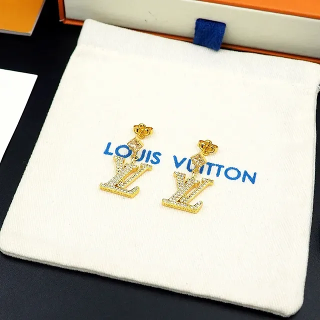 Louis Vuitton LV Monogram Pavé Crystal Gold-Tone Dangling Earrings 4
