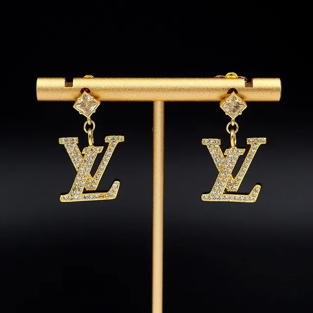 Louis Vuitton LV Monogram Pavé Crystal Gold-Tone Dangling Earrings 5