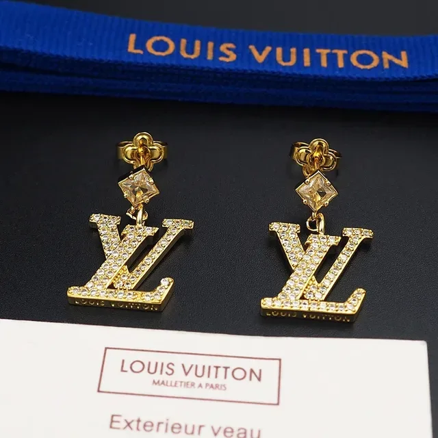 Louis Vuitton LV Monogram Pavé Crystal Gold-Tone Dangling Earrings 7