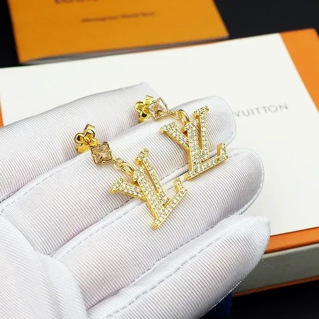 Louis Vuitton LV Monogram Pavé Crystal Gold-Tone Dangling Earrings 8