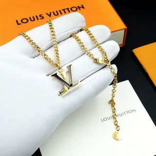 路易威登 LV Monogram 吊坠项链 黄金黑色马蹄链 搪瓷项链