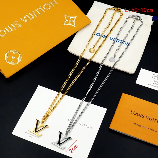 路易威登 LV Monogram 吊坠项链 黄金黑色马蹄链 搪瓷项链 3