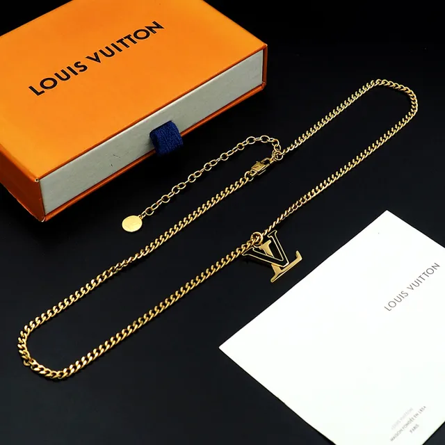 路易威登 LV Monogram 吊坠项链 黄金黑色马蹄链 搪瓷项链 6