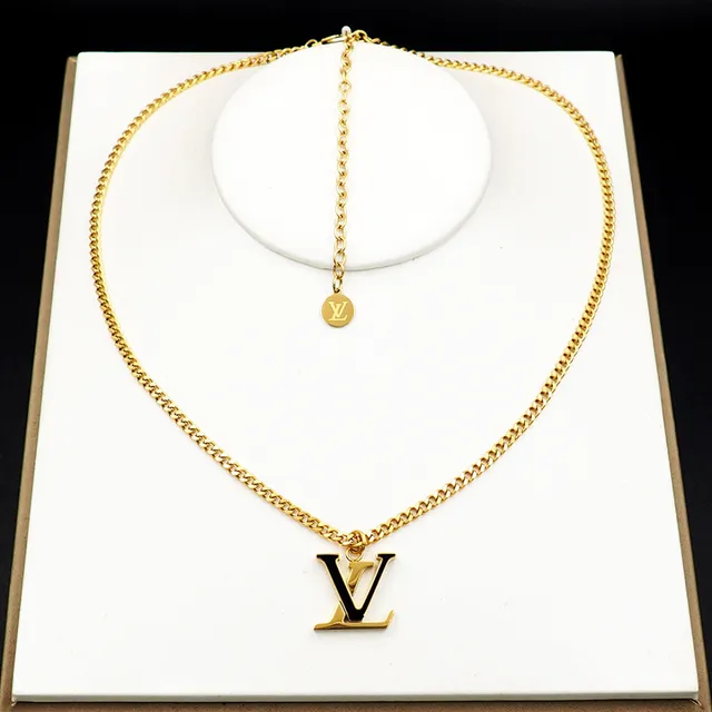 路易威登 LV Monogram 吊坠项链 黄金黑色马蹄链 搪瓷项链 7