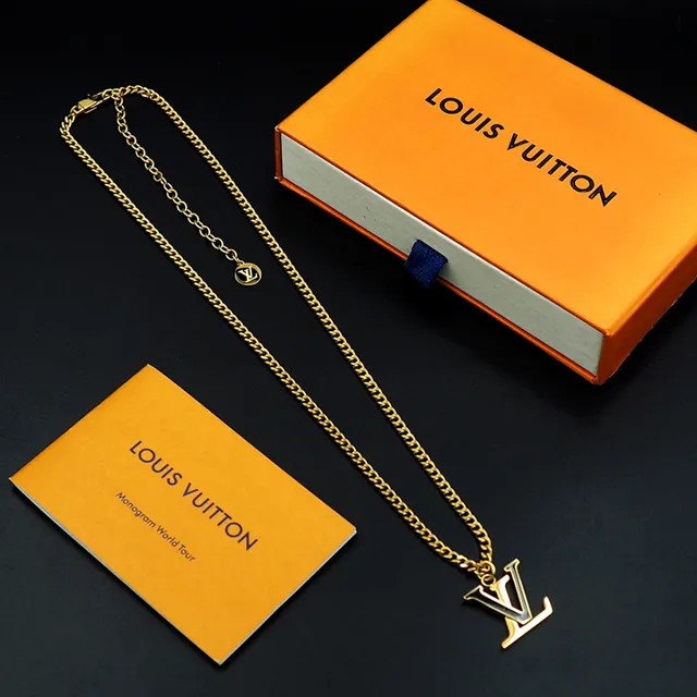路易威登 LV Monogram 吊坠项链 黄金黑色马蹄链 搪瓷项链 9