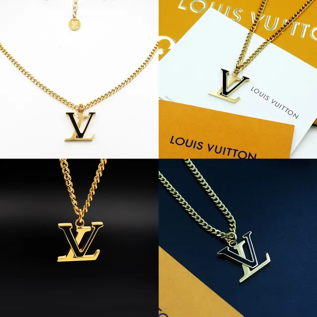 路易威登 LV Monogram 吊坠项链 黄金黑色马蹄链 搪瓷项链 10