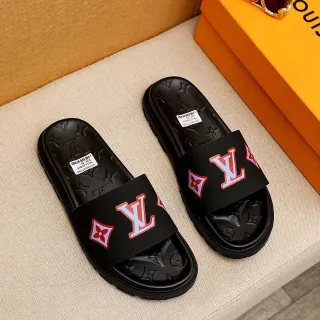 Louis Vuitton LV Slide काला लाल सफेद Logo चप्पल