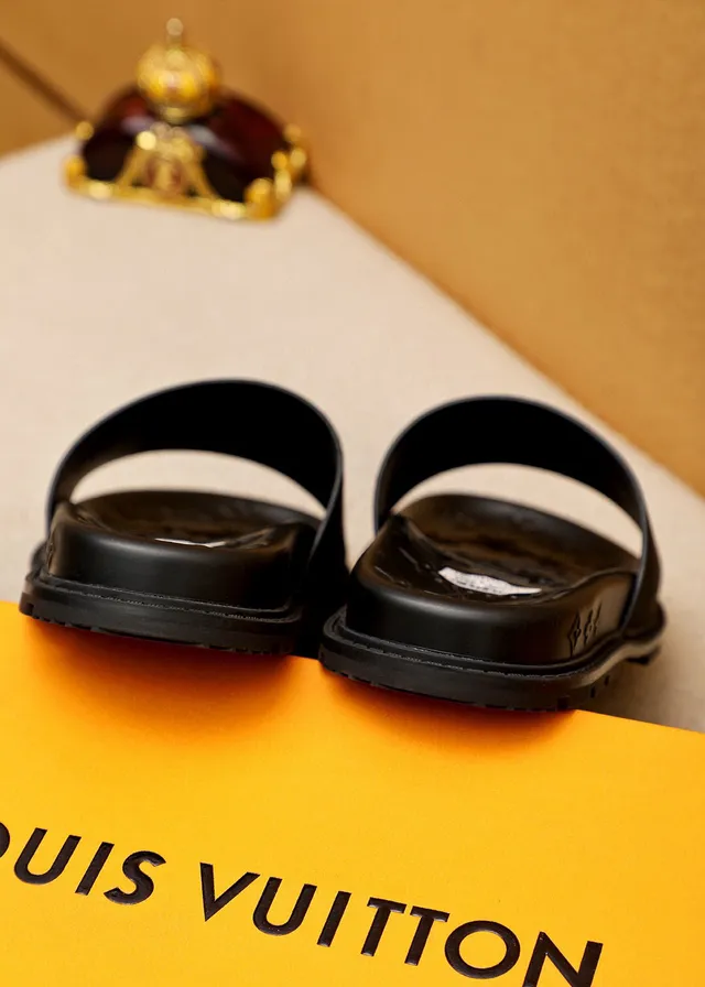 Louis Vuitton LV Slide Black Red White Logo Slippers 8