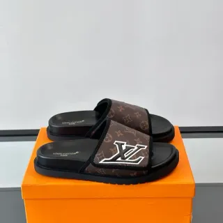 Louis Vuitton LV Slide Brown Monogram Canvas Black Sole Slippers