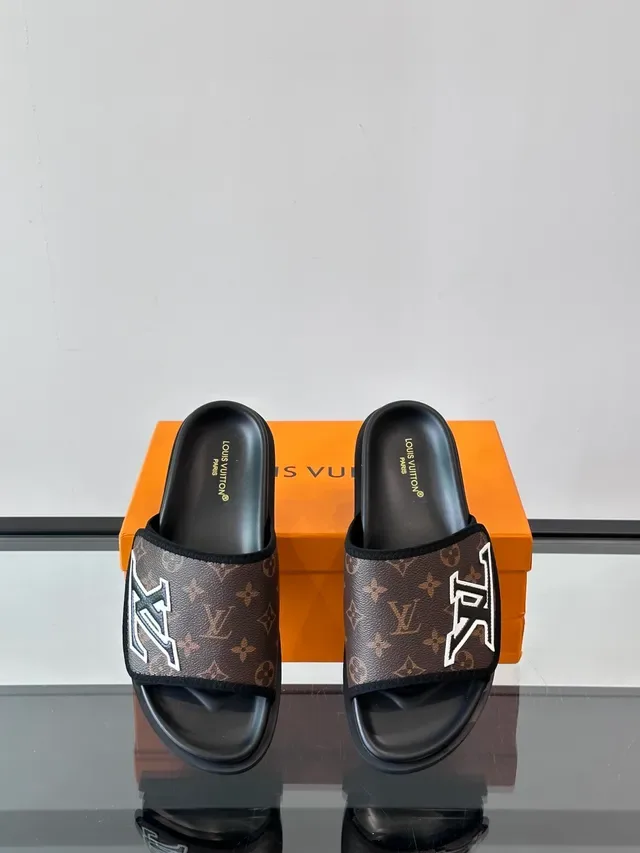 Louis Vuitton LV Slide Brown Monogram Canvas Black Sole Slippers 3