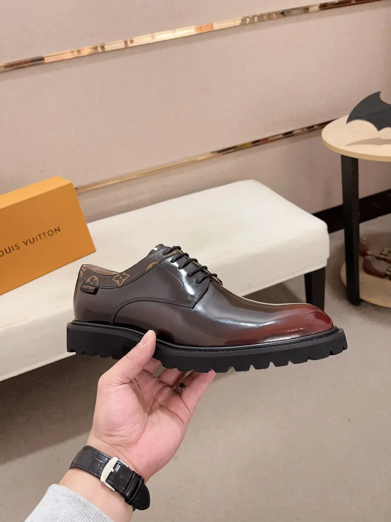 Louis Vuitton LV Trail Burgundy Polished Leather Oxford Shoes 4