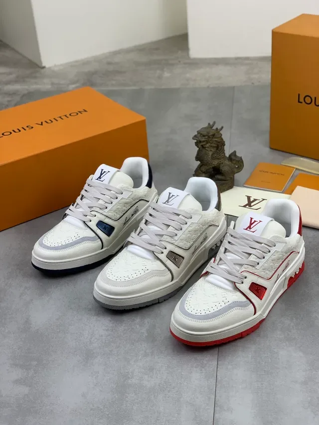 Louis Vuitton LV Trainer Beige Black Embossed Monogram Leather Layered Panel Construction Lifestyle Sneakers 2