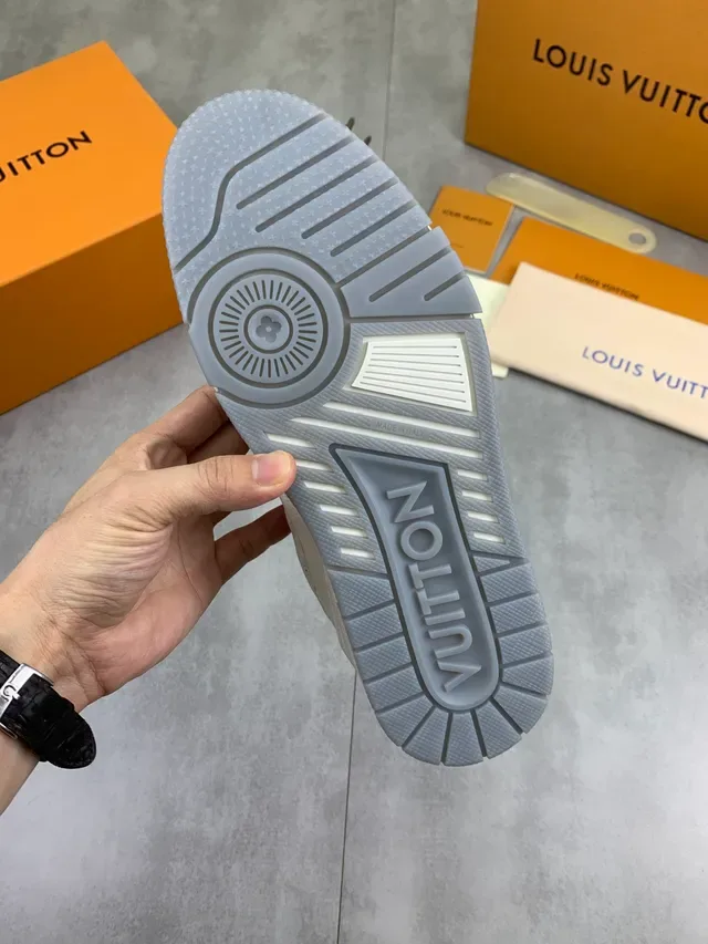 Louis Vuitton LV Trainer Beige Black Embossed Monogram Leather Layered Panel Construction Lifestyle Sneakers 4