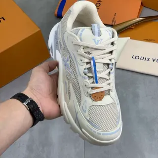 لويس فيتون LV Trainer بيج شبكة وسويديو أزرق النعل حذاء رياضي سميك