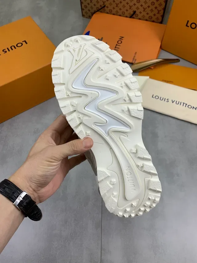 Louis Vuitton LV Trainer Beige Blue Sole Mesh And Suede Upper Chunky Sneakers 2
