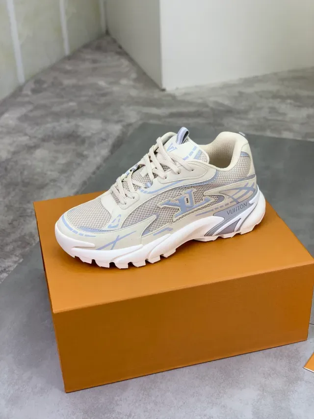Louis Vuitton LV Trainer Beige Blue Sole Mesh And Suede Upper Chunky Sneakers 4