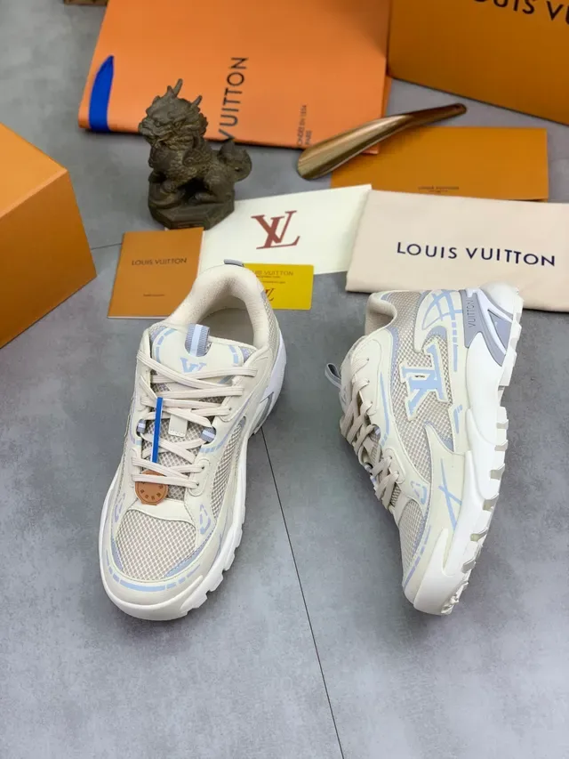 Louis Vuitton LV Trainer Beige Blue Sole Mesh And Suede Upper Chunky Sneakers 5