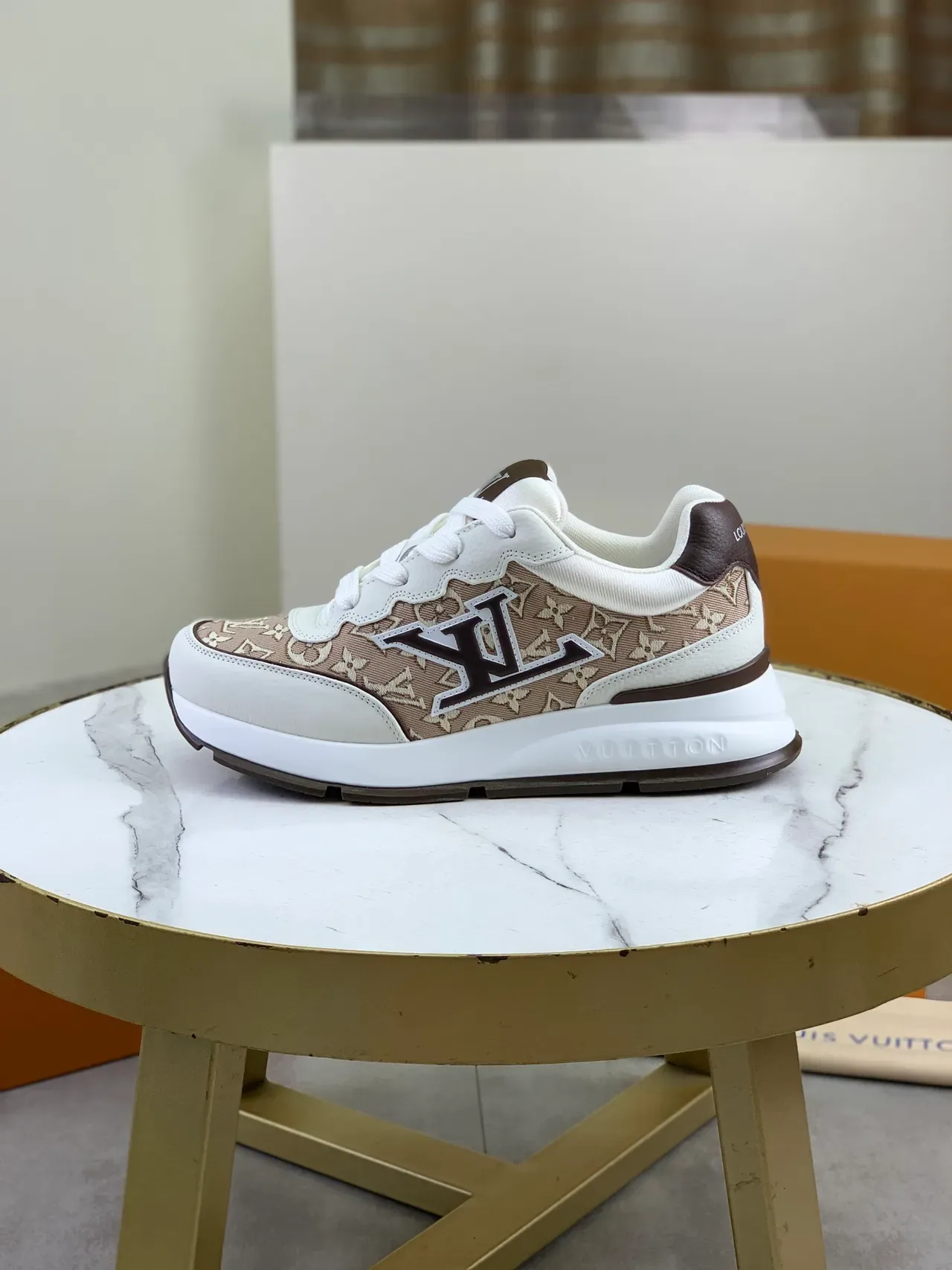 Louis Vuitton LV Trainer Beige Brown Monogram Canvas Wavy Layered Upper Lifestyle Sneakers 5