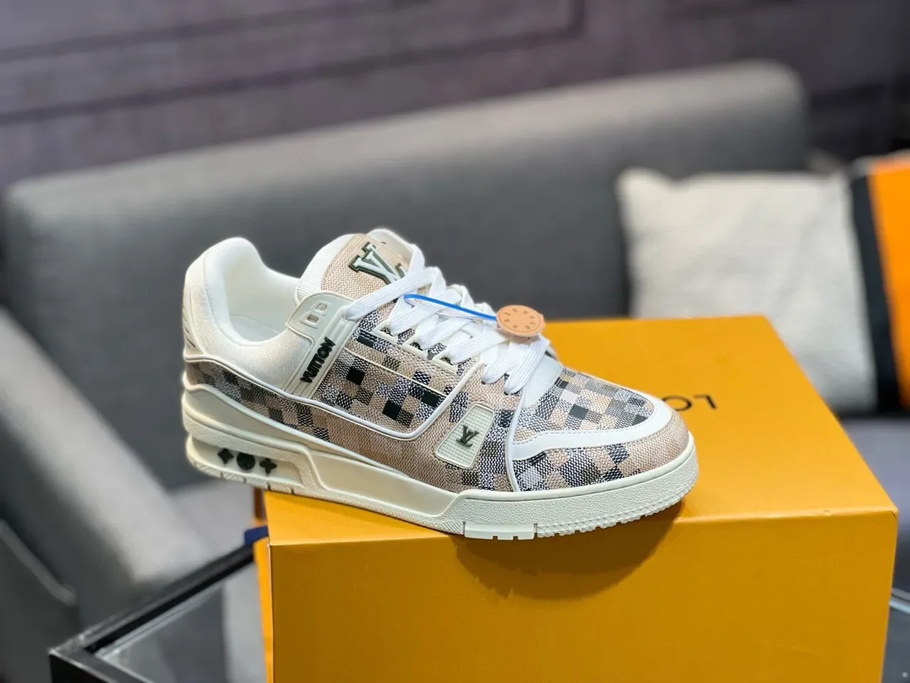 Louis Vuitton LV Trainer Beige Multicolor Damier Checkered Canvas Chunky Layered Midsole Lifestyle Sneakers 1