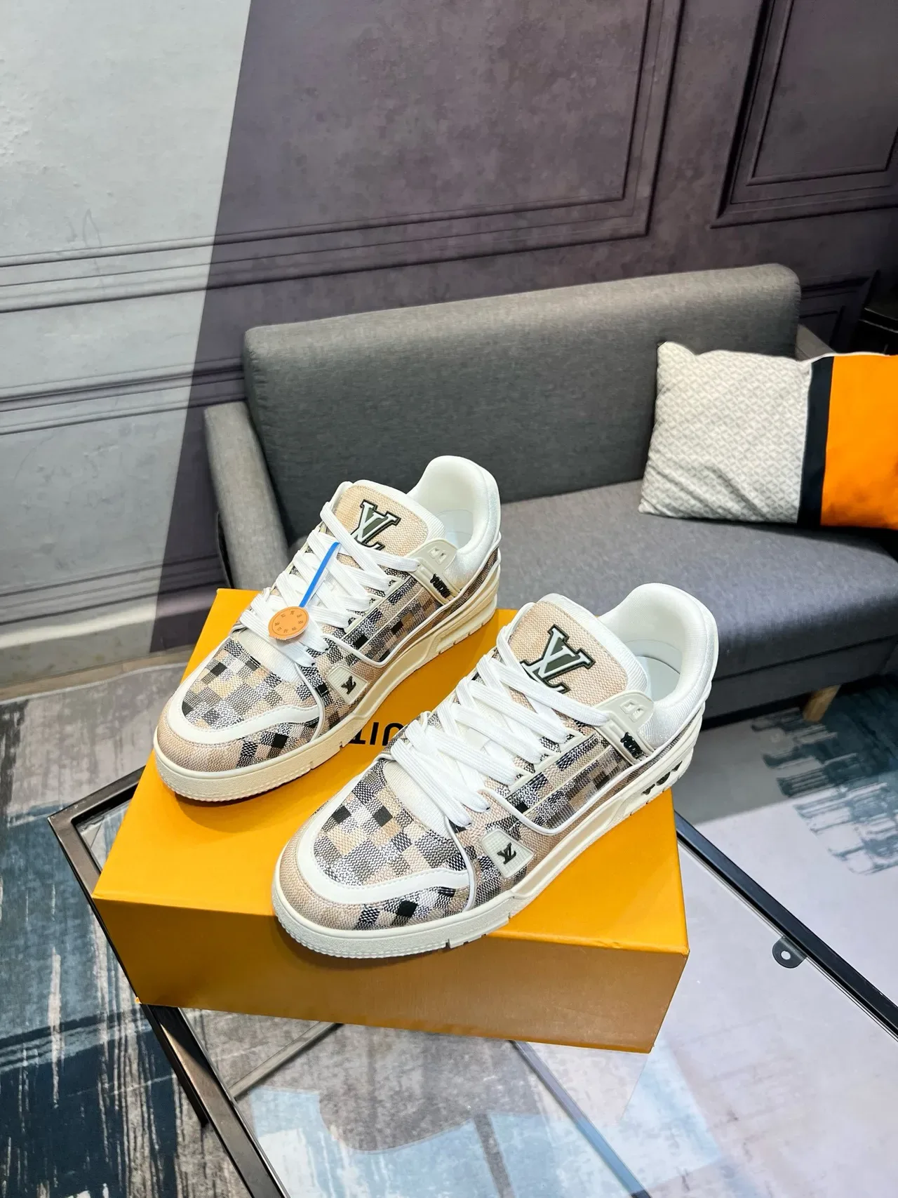 Louis Vuitton LV Trainer Beige Multicolor Damier Checkered Canvas Chunky Layered Midsole Lifestyle Sneakers 3