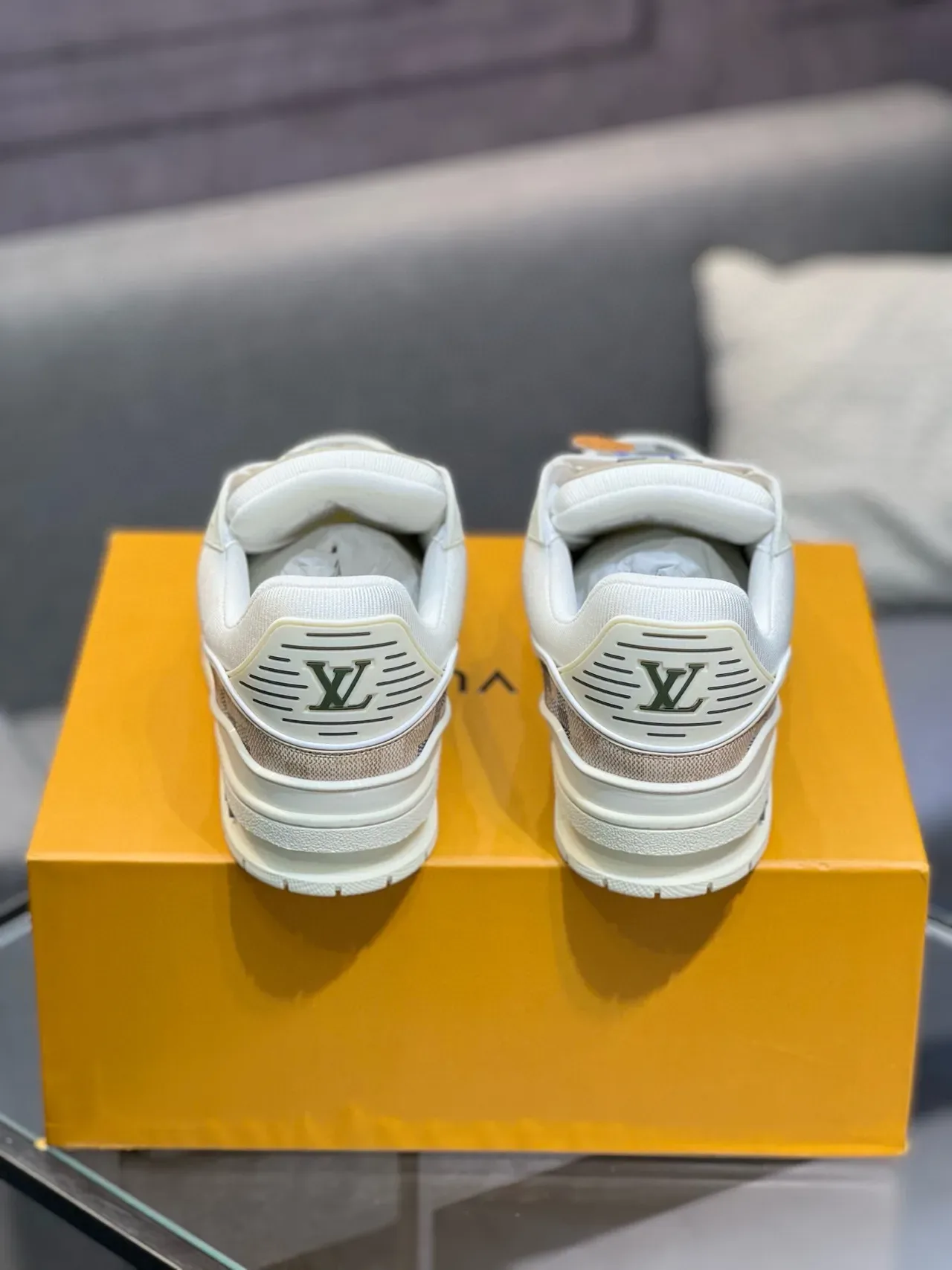 Louis Vuitton LV Trainer Beige Multicolor Damier Checkered Canvas Chunky Layered Midsole Lifestyle Sneakers 8